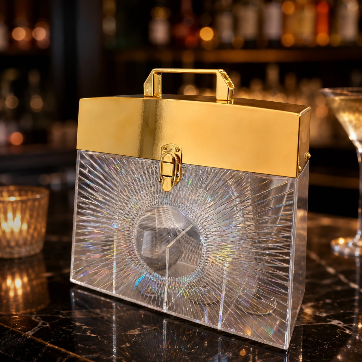 Gold Top Holographic Wine Carry Box